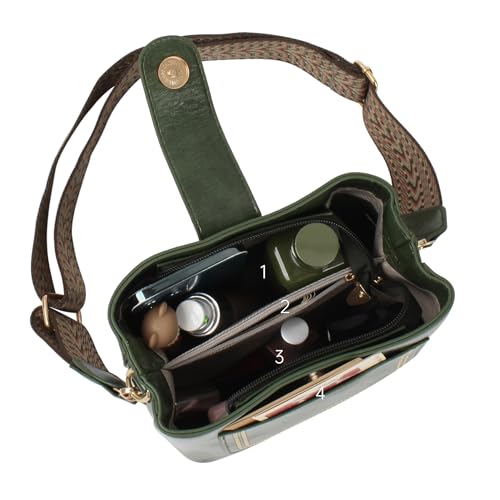 Image of Women Vintage Crossbody Shoulder Bag Pu Leather Bucket Hobo Bag Multipockets Handbag Purse with Guitar Strap