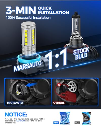 Image of Marsauto H11 H16 H8 Led Fog Light Bulb 12,000LM, 1:1 Size 360 Illumination H16 H8 Fog Lights Led, 600% Bright Strong Penetration, Upgraded LED Chips H11 Fog Light Bulbs for Car, Tail Light Covers