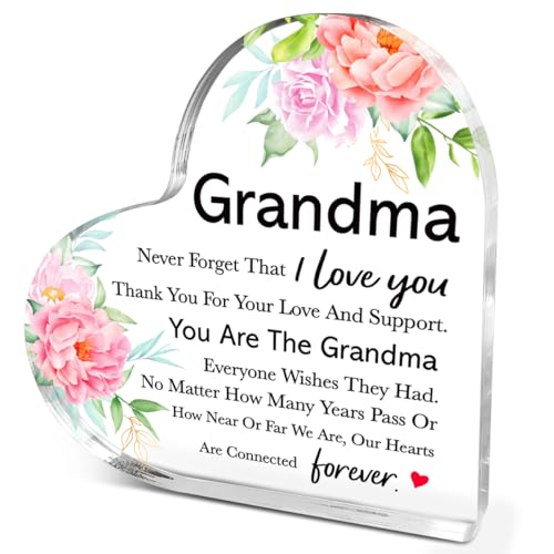 Grandma Gifts from Grandchildren,Thank You Gifts for Grandmas Mother's Day Birthday Christmas,Unique Grandmother Gift Ideas,Grandma Never Forget that I Love You Acrylic Heart Plaque