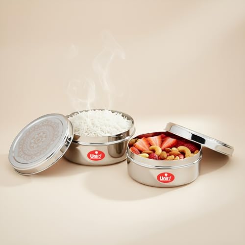 Image of Unify 2 Pieces Stainless Steel Puri Dabba Set | Flat Canisters (900ML, 1200ML) | Airtight Dry Fruit, Masala, Snacks & Sweet Storage Containers | Premium Kitchen Storage & Gift Set