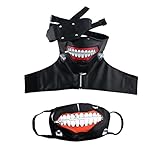 HALLWAYEE 3D Tokyo Ghoul Mask w. Face Mask Set PU Leather Cosplay Mask for Halloween Cosplay Props
