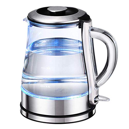 1,2 l Glas-Wasserkocher, Öko-Wasserkocher mit beleuchteter LED, Bpa-freier Akku-Wasserkocher mit Innendeckel und Boden aus Edelstahl,