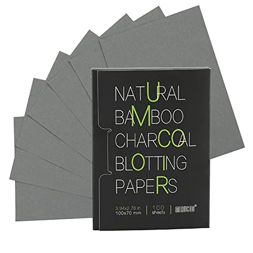 Mirucoo 100 Count Natural Bamboo Charcoal Blotting Papers Organic Facial Oil Absorbing Sheets for Oily Skin Care Daily Oil Control Linen Tissues (100 PCS/PK, 1 PK)