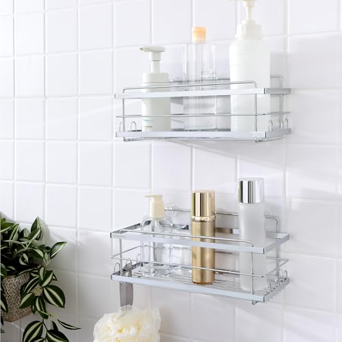 KINCMAX Iron Shower Caddies - Self Adhesive Bathroom Shelves for Showers - Wall Organiser Shampoo Holder Shelf - Peel and Stick On Caddy Bath Tub Rack - Pack of 2 Holders - Silver - Cosy Home Interiors KINCMAX Iron Shower Caddies - Self Adhesive Bathroom Shelves for Showers - Wall Organiser Shampoo Holder Shelf - Peel and Stick On Caddy Bath Tub Rack - Pack of 2 Holders - Silver