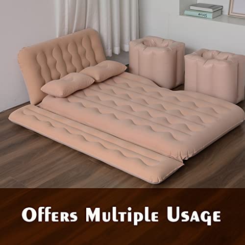 Image of F1 Multifunctional Inflatable Car Bed Mattress Universal Car Back Seat for Baby Travel Air Inflation with Two Air Pillows, Car Air Pump and Repair Kit (Beige)
