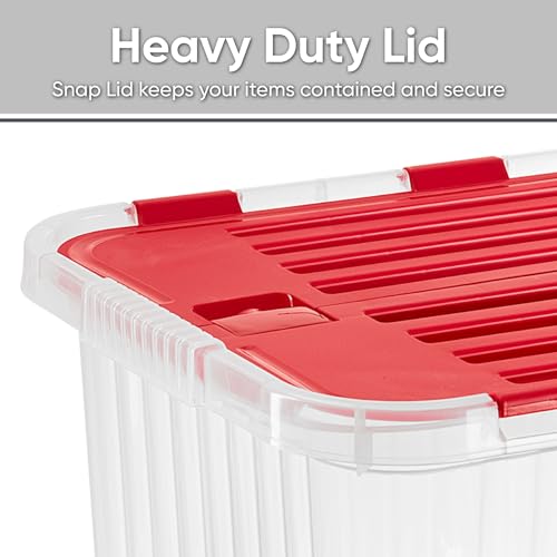 Image of Superio Red Storage Box with Red Hinged Lids, Plastic Container Bins for Organizing with Attached Lid, Stackable Crates, BPA Free, Organizers for Home and Office, 53Quart (20.25 inchx14 inchx14.6 inch)