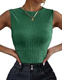 Zeagoo High Neck Sleeveless Tops for Women Summer Crew Neck Slim Fit Tank Top Blouses Green