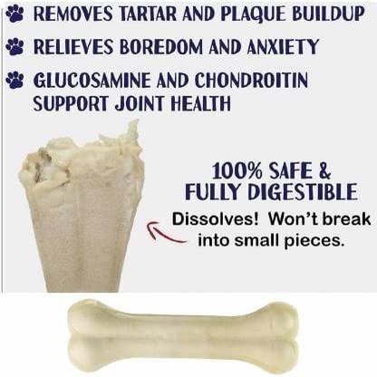 Image of Woofy Dog Chew White Bone 4 Inches Rawhide Bone Calcium Treat Chicken Flavour Chew Food (Pack of 10 Pcs)