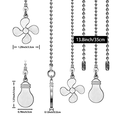 Image of 2 Pieces Ceiling Fan Pull Chain Set, Light Bulb and Fan Pattern Pull Chain Extension 12 Inch 3mm Diameter Beaded Ball Connector Best for use with Ceiling Fan Lighting (Black) (1Set Nickel)
