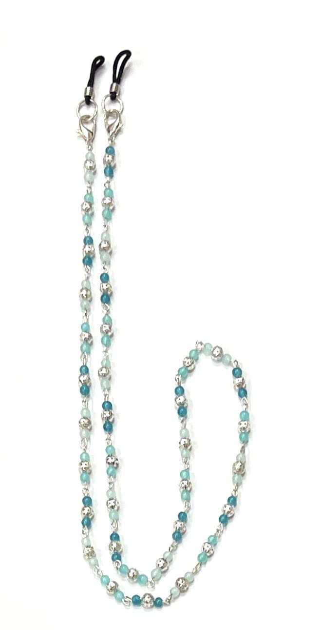 Turquoise Tricolor Beaded Spectacle Chain | Anti- lost Colorful Glass Lanyard | Handmade Spectacle Chain for Women and Girls