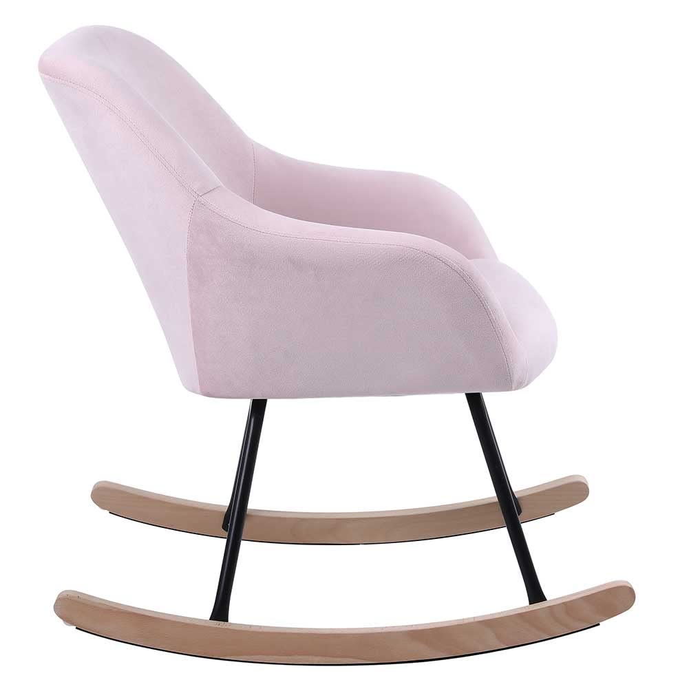 BAKAJI Poltrona Sedia a Dondolo Relax Casa Rivestimento in Tessuto Struttura Legno Imbottita Piedi in Metallo Base Dondonlante Legno Dimensione 60 x 78 x 78 cm Design Moderno Scandinavo (Rosa)
