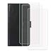 Produktbild TTJ Handyhülle für ZTE Blade L130 + [3 Stück] Panzerglas, HD Gehärtetes Glas Displayschutzfolie - Leder Flip Wallet Case Schutzhülle Tasche Handytasche für ZTE Blade L130 (4,0") - Schwarz