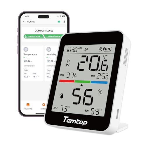 Temtop Humidity Meter T1, Indoor Thermometer for Room Temperature, Bluetooth Hygrometer with...