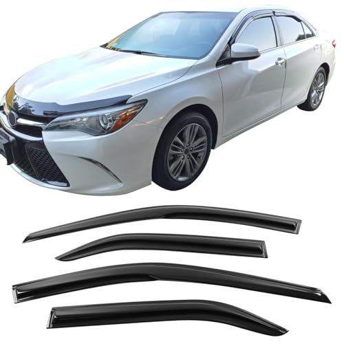 Window Visor Compatible with 2012-2014 Toyota Camry, Smoke Tinted/Semi-Transparent Acrylic Wind Deflector Rain Guards Sunshades by IKON MOTORSPORTS, 2013 2014 94822M