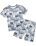 Arshiner Pajamas for Girls Summer Short Sleeve Sleepwear Kids Soft Cute Snug Fit Pjs Sets Gray Cat 3-4 Years