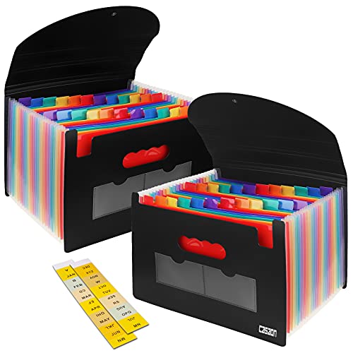 2 Pack Accordian File Organizer, Expanding File Folder 24 Pockets with Expandable Cover A4 Letter Size File Box, Portable Document Organizer - Black by CASAON - Used condition - CA$24.94
