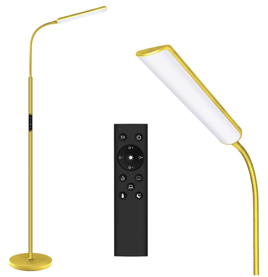 Dimunt LED Floor Lamp, Bright 15W Floor Lamps for Living Room with 1H Timer, Stepless Adjustable 3000K-6000K Colors & Brightness Standing Lamp with Remote & Touch Control Reading Floor Lamps-Golden