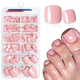 LuckForever 168pc Press on Toenails Women Fake Toe Nails with Adhesive Tabs, Nude Tan Fake Toenails Press on Nail Toe Acrylic Nail Tips Short Square False Toenails Artificial Toe Nails Press on