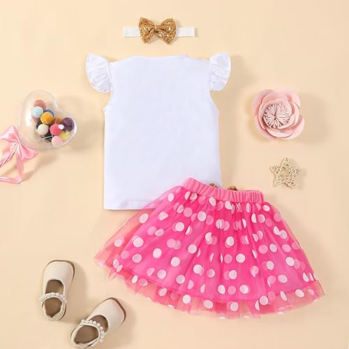Toddler Kids Baby Birthday Girl Outfit Ruffle Sleeve Shirt Polka Dots Tutu Skirt Sets with Headband3