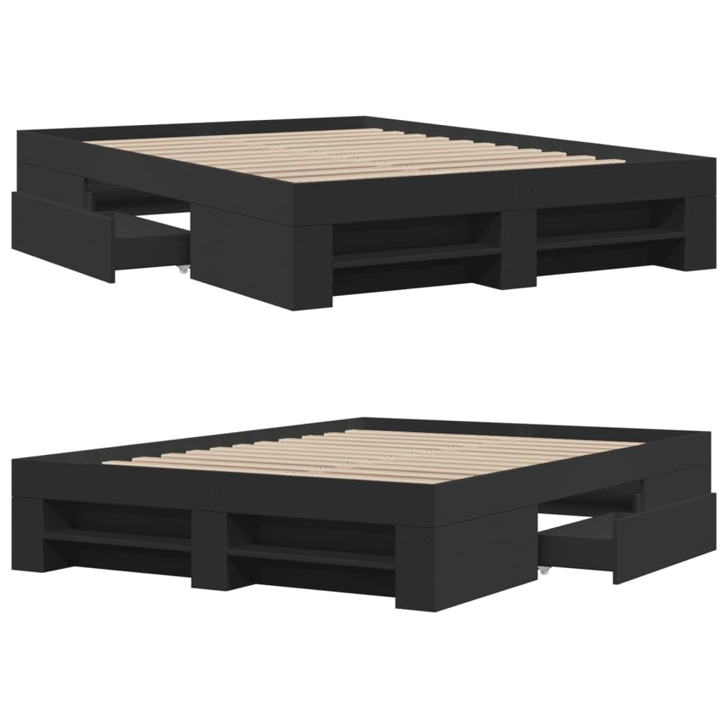 Bettgestell Schwarz 120 x 190 cm mit Stauraum und Lattenrost Modernes Design aus Holzwerkstoff für Jugendzimmer Erstwohnung und Gästezimmer