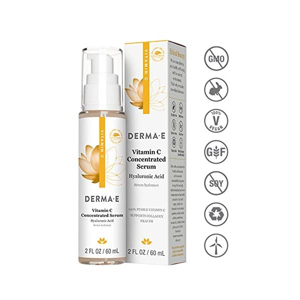 DERMA-E-Vitamin-C-Concentrated-Serum-with-Hyaluronic-Acid--All-Natural-Antioxidant-Rich-Facial-Skin-Serum--Hydrating-Smoothing-and-Brightening-Vitamin-C-Face-Serum-2-oz DERMA E Vitamin C Concentrated Serum with Hyaluronic Acid, Vitamin E & Aloe, All Natural, Antioxidant-Rich Concentrated Facial Serum â Firming and Brightening Vitamin C Face Serum, 2oz