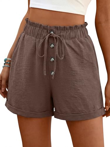 ANRABESS Womens Shorts Casual Summer High Waisted Elastic Drawstring Comfy Lounge Wide Leg Short Pants Beach Vacation Clothes Brown X-Large
