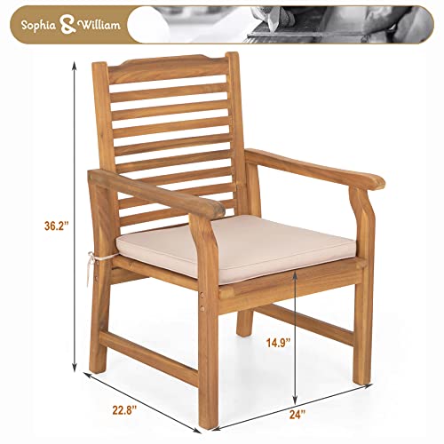 Sophia & William 2 Pieces Acacia Wood Patio Dining Chairs With Cushions, Outdoor Oil Finish Middle Back Wooden Armchairs Set Of 2, Natural Wood Chairs For Porch Yard Balcony Deck, Teak #TOP6