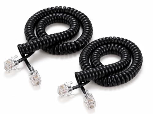 Prometeo Electronics [Paquete de 2] Cable telefónico en espiral de 2,1 m de repuesto para corneta color negro RJ9 4P4C