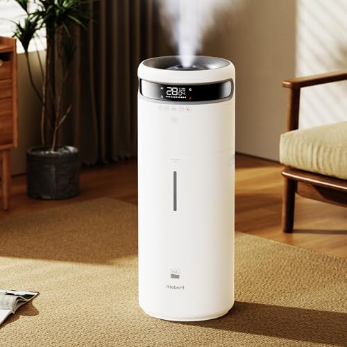Alebert(アレベルト) 加湿器 大容量 16L 最大60畳適用 【メーカー保証あり】静音 UV除菌 最大噴霧量750ML/H 超音波加湿器 リモコン付き アロマ対応 上から注水 3段階噴霧量 恒湿機能 自動湿度調整 睡眠モード 12H切タイマー 着脱式4口ノズル 360°回転 省エネ 簡単操作 空気清浄 水漏れ防止 乾燥防止 空焚き防止 リビング/事務所/オフィス用/家庭用 ホワイトの商品画像（Amazon）