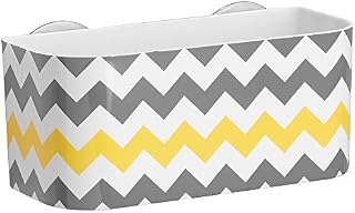 iDesign 93686 Una Suction Shower Basket, Plastic Shower Caddy with Two Suction Cups, Grey/Yellow/Chevron