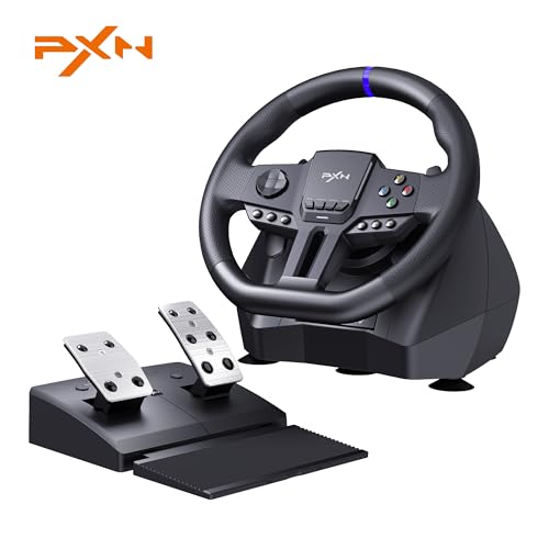 PXN V900 GEN2 PC Racing Wheel 270°/900° Dual Mode Rotation Magnetic Sensor Gaming Steering Wheel with RGB Pedals and Upgraded Type-C Interface Support PXN Wheel App Compatible with PC PS4 PS3 Xbox Series X|S Xbox One Switch