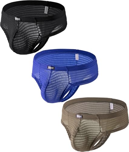 iKingsky Men's Cheeky Boxer Briefs Sexy Brazilian Back Mens Underwear Low Rise Lace Mini Cheek Swimming Thong for Men