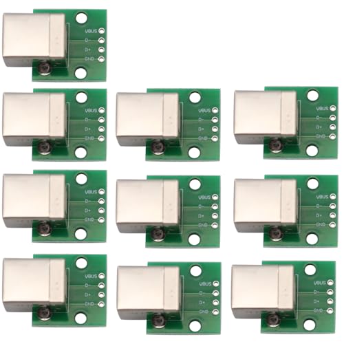 Heevhas USB 2.0 B/D Adaptador hembra a DIP Convertidor Placa de expansión Convertidor PCB de 2,54 mm y 4 pines para fuente de alimentación casera (10 piezas)