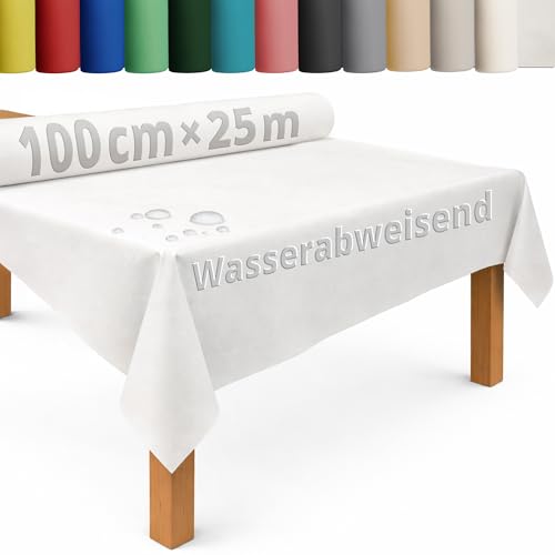 DecoHomeTextil Tischdecke Rolle Tischdeckenrolle Vliesstoff Vlies Weiß 1 x 25 m 80g/m² abwaschbar wasserabweisend