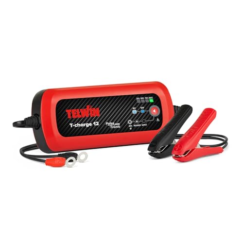 Telwin T-Charge 12: Caricabatterie e Mantenitore di Carica Elettronico Multifunzione 6/12V, per Auto, Moto. IP65. Cavi inclusi.