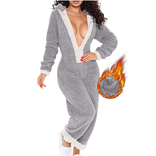 Pijama feminino de inverno quente sherpa macacão ultra confortável macacão de lã macacão bonito com