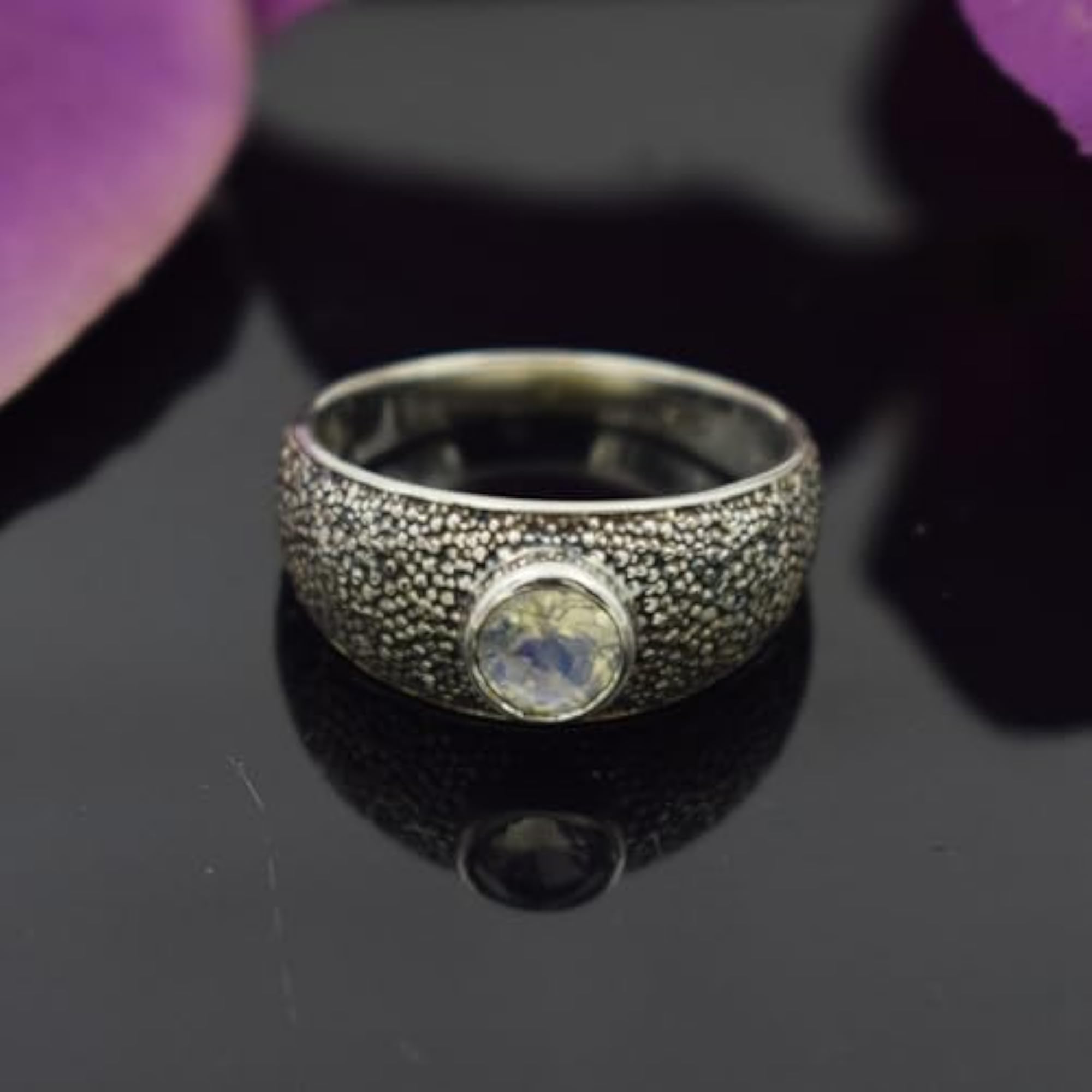 Rainbow Moonstone Gemstone 925 Solid Sterling Silver Oxidized Statement Ring