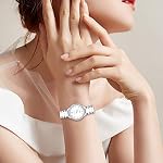 Damen Quarz Armbanduhr Keramisch weiß Rund Analog Uhr mit Einfaches Zifferblatt,Legierungs Edelstahl Armband – Bild 5