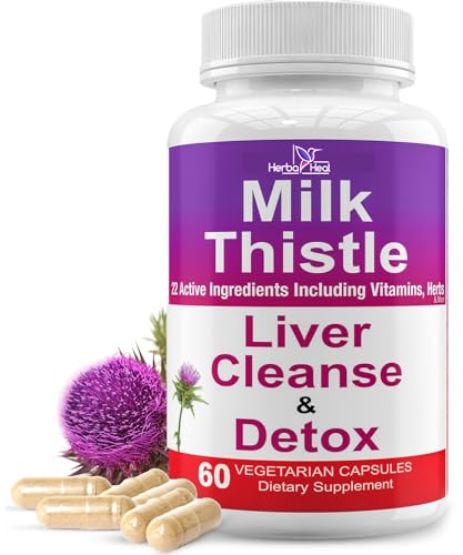 Liver Cleanse Detox Milk Thistle Liver Support 1000mg High Potency Liver Focus Supplement with 22 Ingredients - Natural Detoxifier & Regenerator with Silymarin Extract