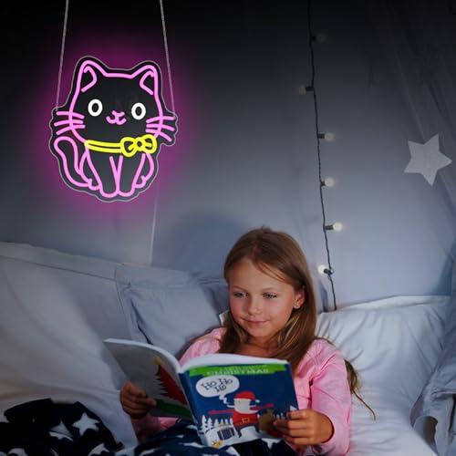 Image of Neon Sign - HSJNJKFU Cat Neon Signs for Wall Decor Pink Led Sign Cute Cat Light Up Signs for Room Birthday Party Home Decor - LED Neon USB Powered