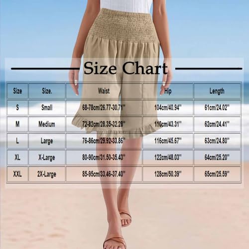 Women's Bermuda Shorts Knee Length High Waist Plus Size Summer Beach Flowy Wide Leg Palazzo Pants with Pockets3