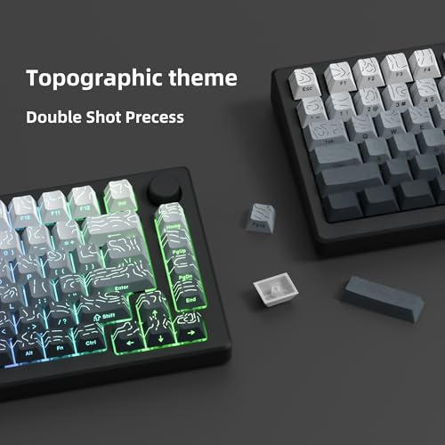 Image of dagaladoo White /Grey Topographic Keyboard keycaps,Shine Through keycap | Double Shot PBT custom key caps,Side Printed,Cherry Profile keycaps for most cherry-mx switch Mechanical Keyboards