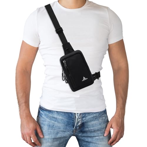 Peicees Small Crossbody Bag for Men Women Mini Sling Bag Travel Running Phone Daypack Cross Body Shoulder Bags, 2 Sizes, Small Black