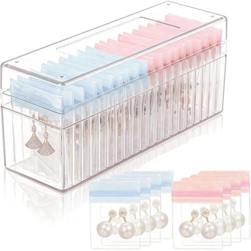 Acrylic Jewelry Box Organizer Travel Jewelry Organizers with 40 PVC Portable Anti Oxidizing Zipper bags for Earrings/Rings/Necklaces Gift for Women Girls (1)