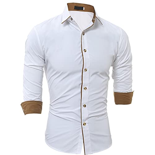 Men's Contrast Slim Long Sleeve Shirt Fit Casual Button Down Dress Shirt Collar Fashion Wrinkle-Resistant Shirt2