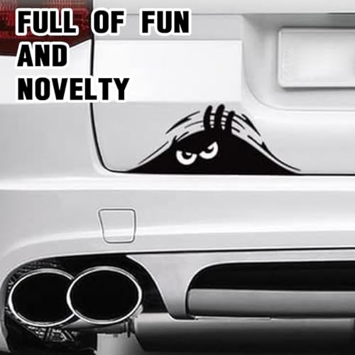 WJRQD 2 Stück Cartoon Funny Peeking Monster aus Vinyl, selbstklebend, Peeking Monster gruselige Augen Autoaufkleber Peeking Elf Decal Wasserdicht Lächeln und Angry Schwarz Aufkleber (schwarz)