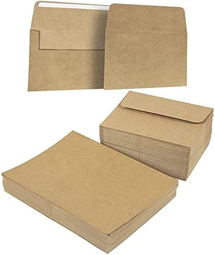Set of 100 A7 Cardstock Half-Fold Sheets and Kraft Envelopes Set for Invitations and Cards (Brown, 5x7 In)