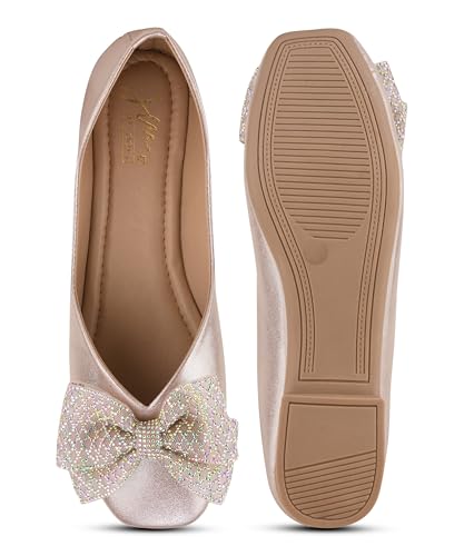 Image of JM LOOKS Sparkling Occasion Ballet Flats with Oversized Glitter Bow and Sleek Low Profile Design Silhouette