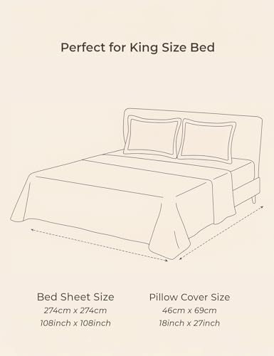 Image of Symbol Premium 100% Pure Cotton Soft Bedsheet for Double Bed - King Size (108x108 inches) with 2 Pillow Covers (27x17 inches) | 300 Threadcount