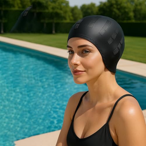 MUNSKT 2 gorros de natación unisex de silicona para orejas, antideslizantes, impermeables, gorro de natación, gorro de natación de silicona, gorro de natación elástico para mujeres, hombres y adultos - imagen 4